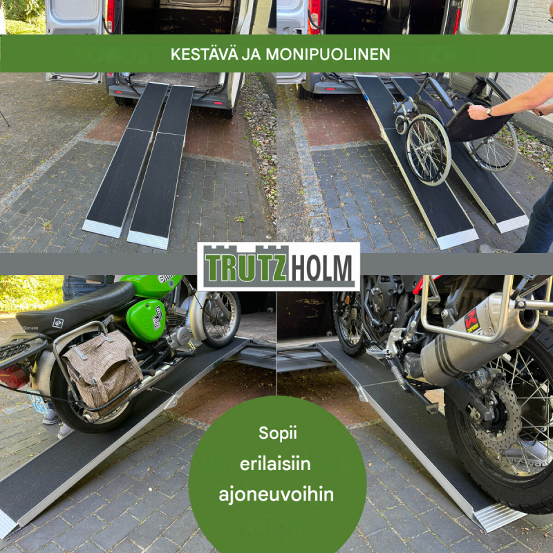 TRUTZHOLM taitettava alumiiniramppi 228 cm, 340 kg, sähköpyörille ja moottoripyörille