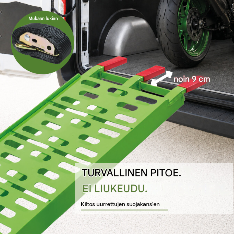 TRUTZHOLM ajoluiska moottoripyörille, 228 cm, taitettava alumiini, 340 kg, vihreä