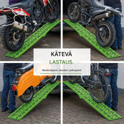 TRUTZHOLM ajoluiska moottoripyörille, 228 cm, taitettava alumiini, 340 kg, vihreä