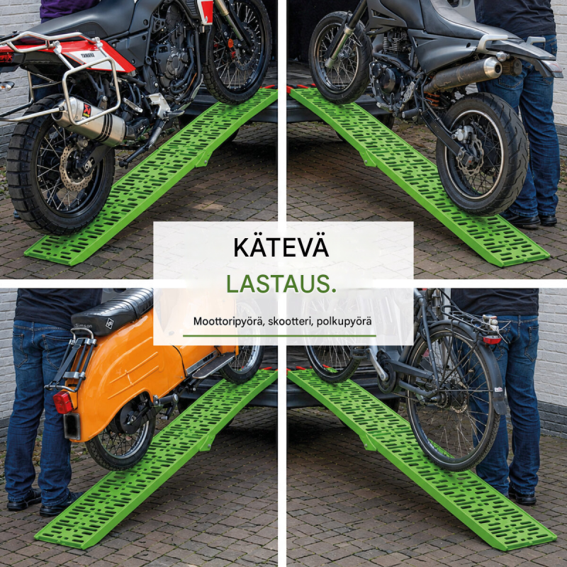 TRUTZHOLM ajoluiska moottoripyörille, 228 cm, taitettava alumiini, 340 kg, vihreä