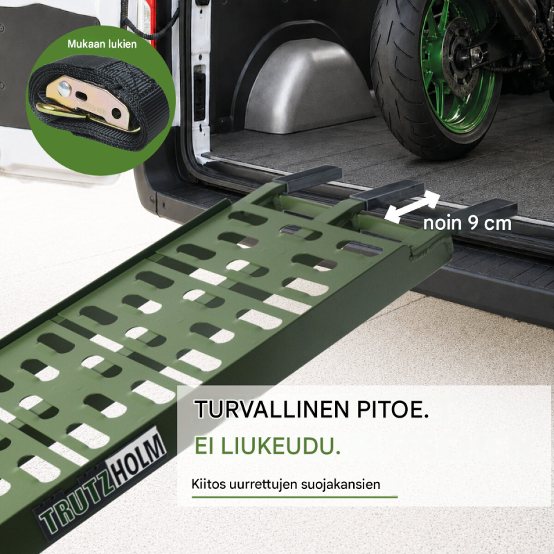 TRUTZHOLM taitettava ajosilta 228 cm, 340 kg, alumiini, oliivinvihreä