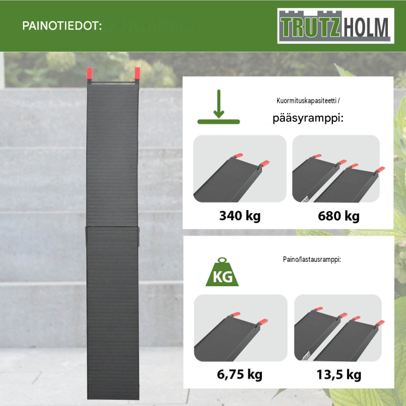 TRUTZHOLM alumiininen ajoluiska 205 cm, kokoontaitettava, 340 kg, musta