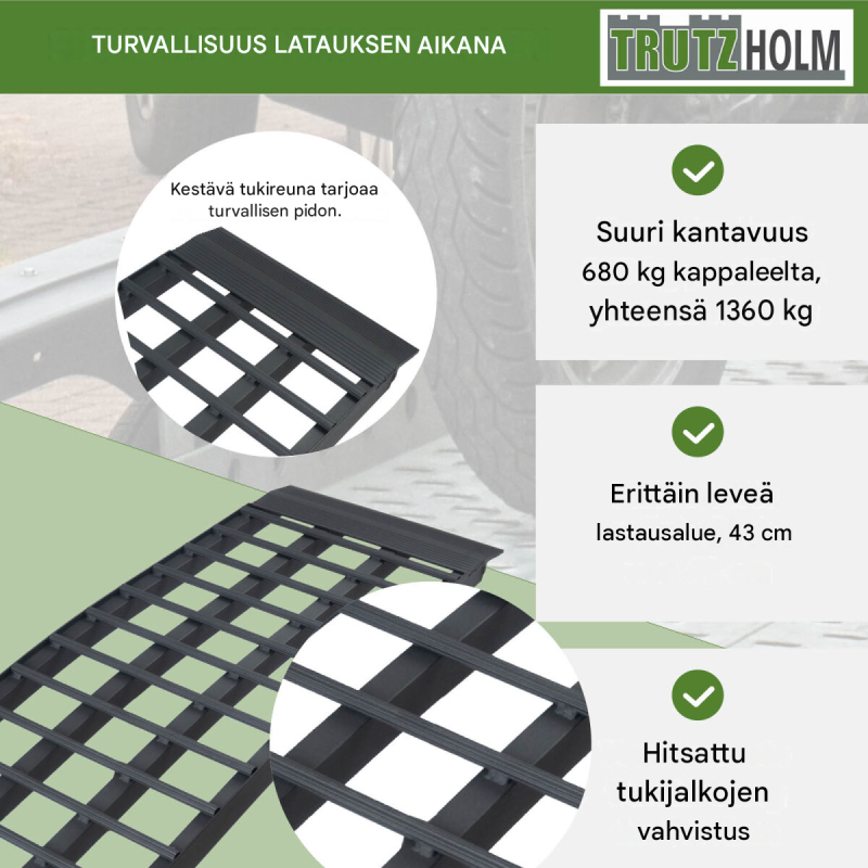 TRUTZHOLM taitettava alumiininen ajosilta 230 cm, 680 kg, musta