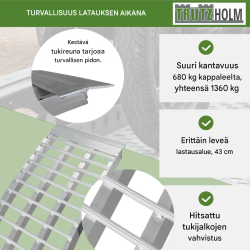 TRUTZHOLM taitettava alumiininen lastausramppi 230 cm, 680 kg, harmaa
