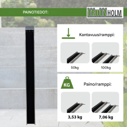 TRUTZHOLM ajoramppi E-Bike-pyörille ja pienille mopoille, 183 cm, 50 kg, alumiini, musta/harmaa