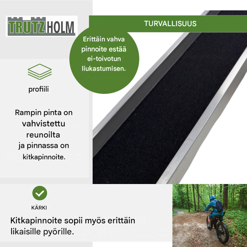 TRUTZHOLM ajoramppi E-Bike-pyörille ja pienille mopoille, 183 cm, 50 kg, alumiini, musta/harmaa