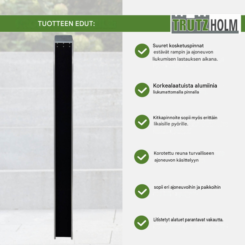 TRUTZHOLM ajoramppi E-Bike-pyörille ja pienille mopoille, 183 cm, 50 kg, alumiini, musta/harmaa