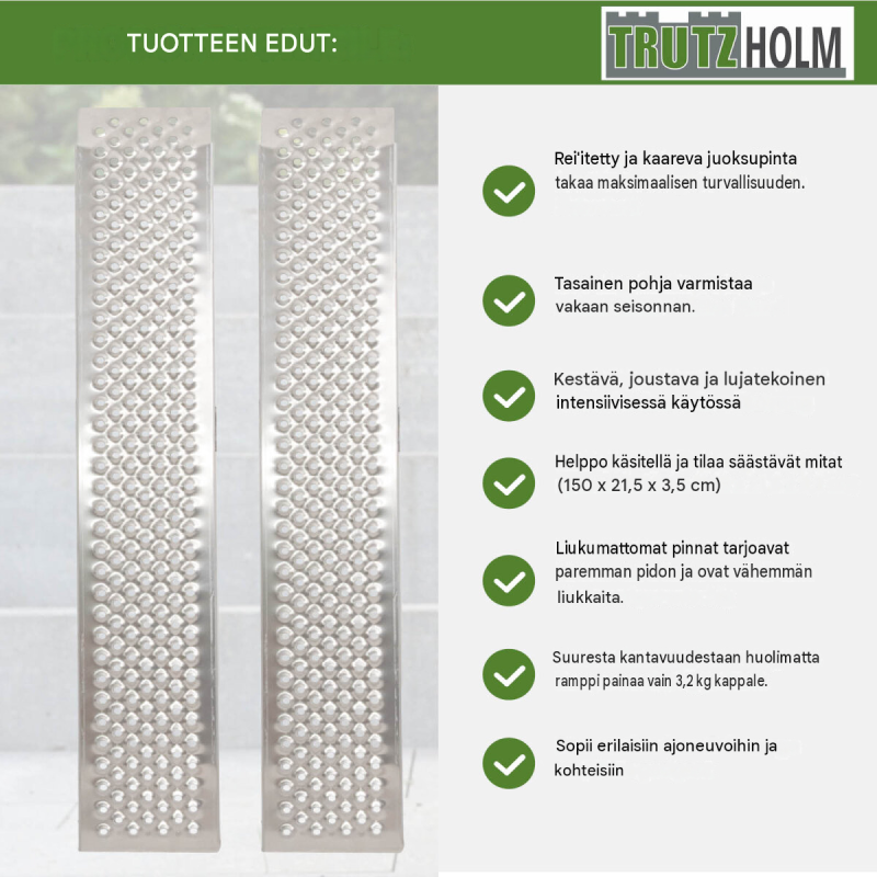 TRUTZHOLM 2 kpl alumiiniramppeja, 150 x 21,5 cm, 400 kg, liukuesteinen pinta