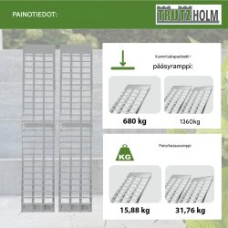 TRUTZHOLM ajorampit 2 kpl, 230 cm, alumiini, taitettava, harmaa, 1360 kg
