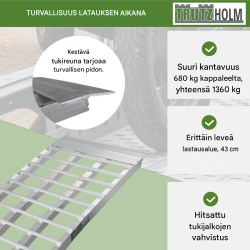 TRUTZHOLM ajorampit 2 kpl, 230 cm, alumiini, taitettava, harmaa, 1360 kg