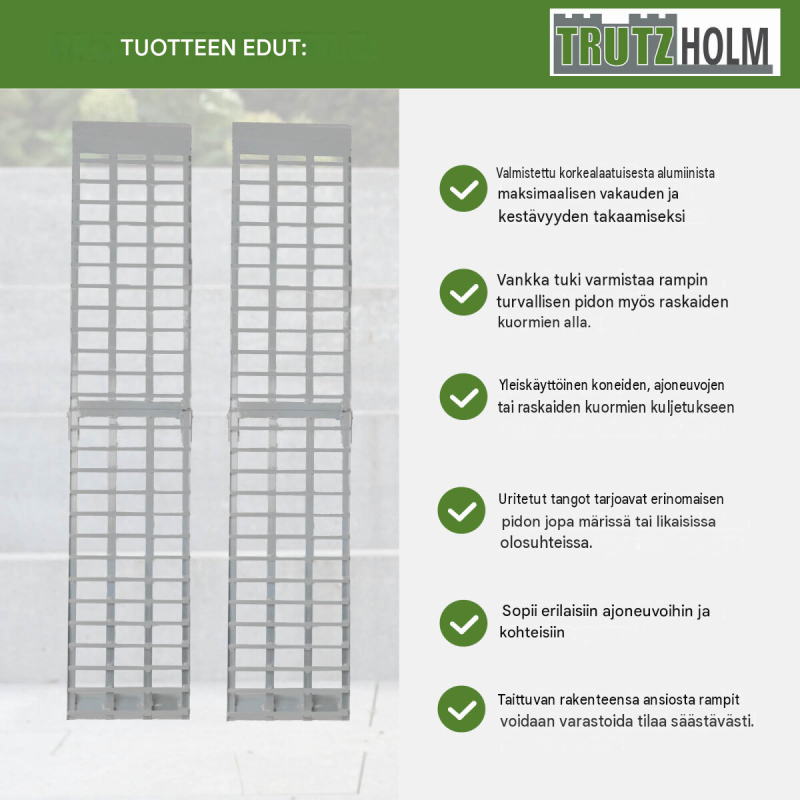 TRUTZHOLM ajorampit 2 kpl, 230 cm, alumiini, taitettava, harmaa, 1360 kg
