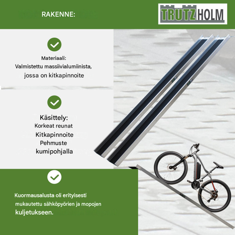 TRUTZHOLM ramppikiskot 2 kpl, alumiini, 194 cm, 50 kg kiskoa kohden, E-Bike ja mopo