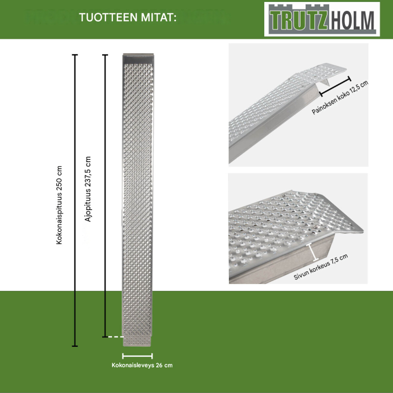 TRUTZHOLM ajorampit 2 kpl, alumiini, 250 cm, kantavuus 1000 kg