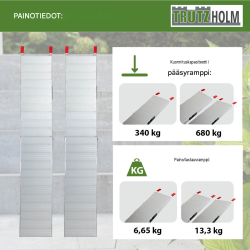 TRUTZHOLM 2 kpl taitettavat alumiiniset ajoluiskat, 205 cm, 680 kg, harmaa
