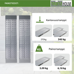 TRUTZHOLM 2 kpl alumiiniramppi, 100 x 28 cm, kantavuus 540 kg, harmaa