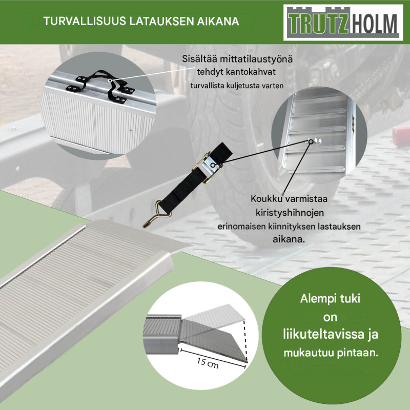 TRUTZHOLM alumiinirampit 2 kpl, kokoontaitettavat, 307 cm, kantavuus 900 kg