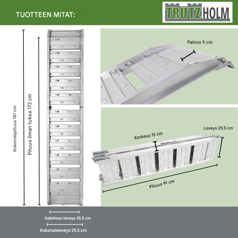 TRUTZHOLM alumiinirampit 2 kpl, kokoontaitettavat, 180 cm, kantavuus 200 kg kappaleelta