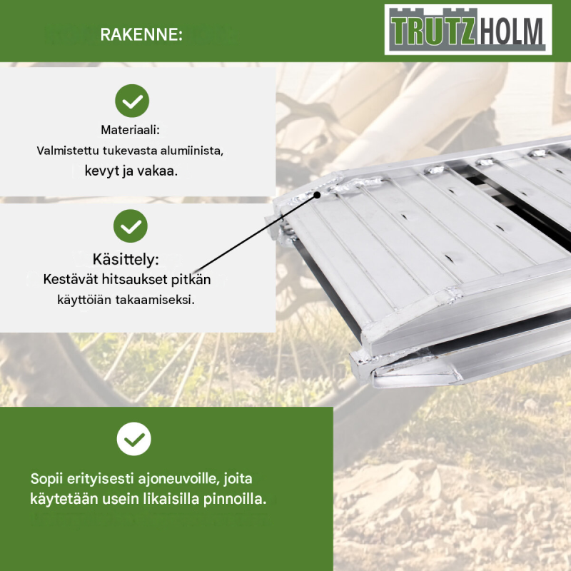 TRUTZHOLM alumiinirampit 2 kpl, kokoontaitettavat, 180 cm, kantavuus 200 kg kappaleelta