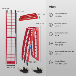 TRUTZHOLM ajosillat 2 kpl, taittuva alumiini, 180 x 28 cm, kantavuus 680 kg, punainen
