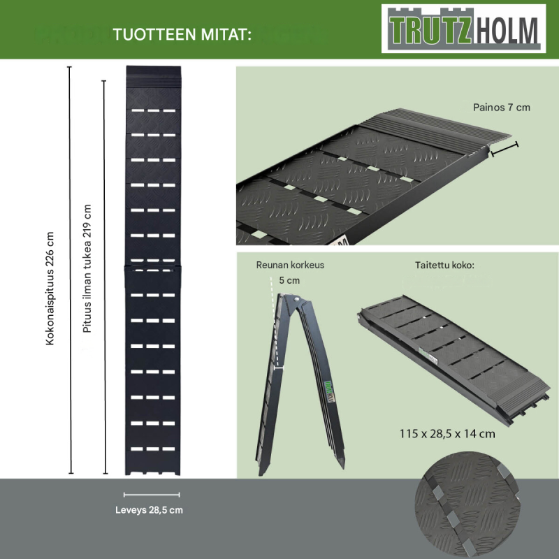 TRUTZHOLM 2 kpl taitettavat alumiinirampit, 226 cm, 1360 kg, musta