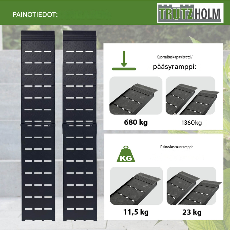TRUTZHOLM 2 kpl taitettavat alumiinirampit, 226 cm, 1360 kg, musta