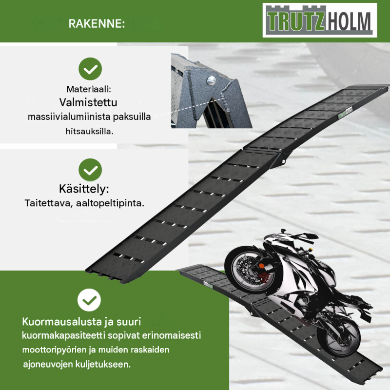 TRUTZHOLM 2 kpl taitettavat alumiinirampit, 226 cm, 1360 kg, musta