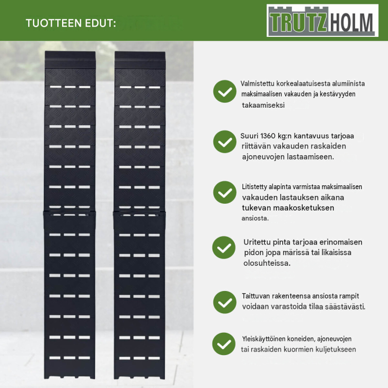 TRUTZHOLM 2 kpl taitettavat alumiinirampit, 226 cm, 1360 kg, musta