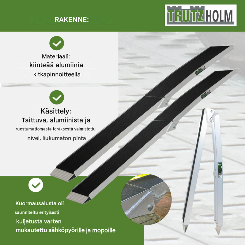 TRUTZHOLM ajorampit 2 kpl, taitettavat alumiinirampit, 228 cm, 680 kg, kitkapinnoite