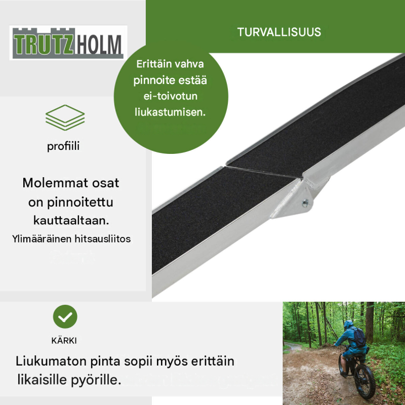 TRUTZHOLM ajorampit 2 kpl, taitettavat alumiinirampit, 228 cm, 680 kg, kitkapinnoite