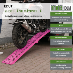 TRUTZHOLM 2 kpl taitettava kuormaussilta, alumiini, 228 cm, 680 kg, pinkki