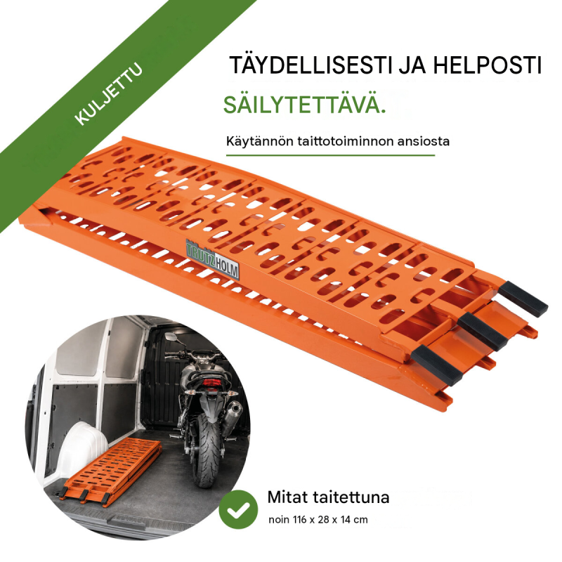 TRUTZHOLM 2 kpl taitettavat aj rampit, alumiini, oranssi, 228 cm, 680 kg