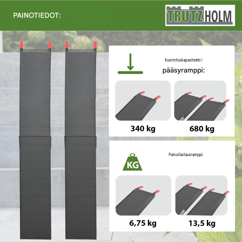 TRUTZHOLM ajorampit 2 kpl, kokoontaitettavat, alumiini, 205 cm, 680 kg, musta
