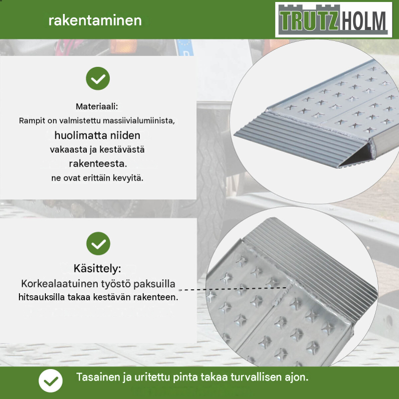 TRUTZHOLM alumiinirampit 2 kpl, 200 x 28 cm, kantavuus 540 kg, harmaa