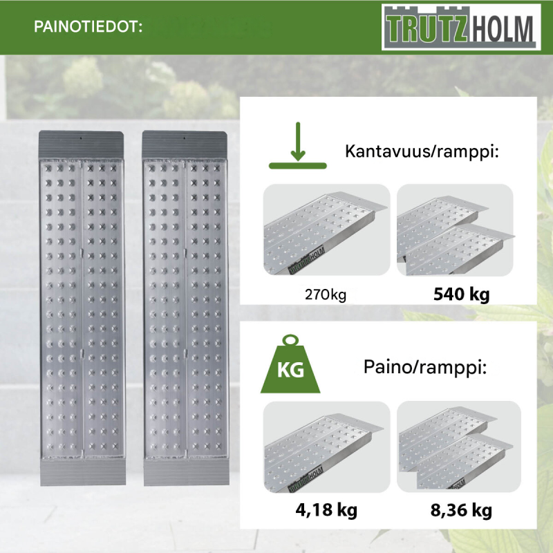 TRUTZHOLM kuormausrampit 2 kpl, alumiini, 150 cm, 540 kg, moottoripyöräkäyttöön