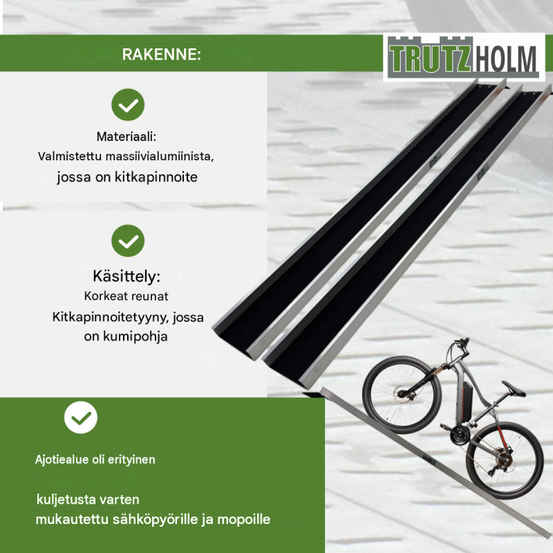 TRUTZHOLM 2 kpl ajoramppeja, 183 cm, alumiini, 100 kg, sähköpyörille ja pienille mopoille