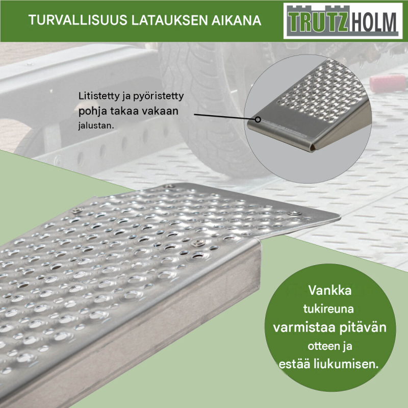 TRUTZHOLM alumiiniramp​​​​pi 250 cm, 500 kg, 26 cm, reikälevy, kulmalevy