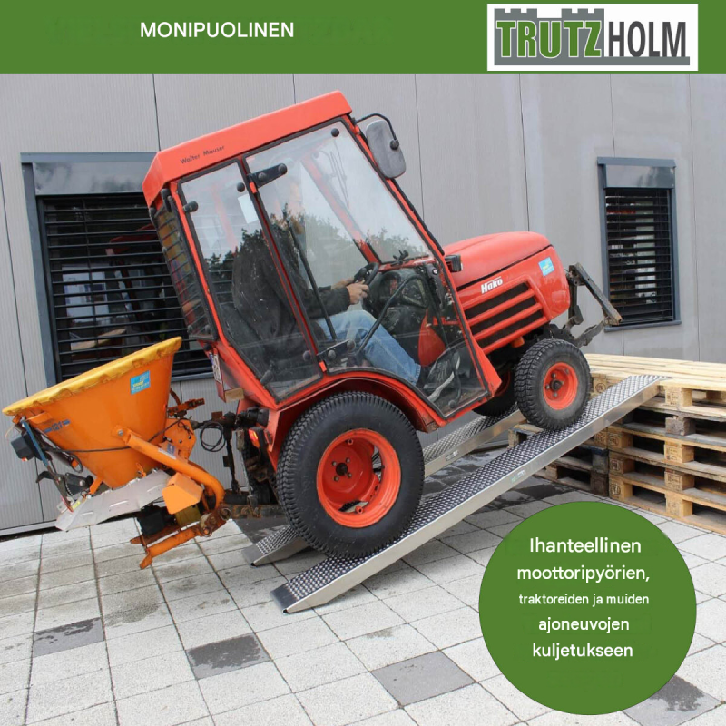 TRUTZHOLM alumiiniramp​​​​pi 250 cm, 500 kg, 26 cm, reikälevy, kulmalevy