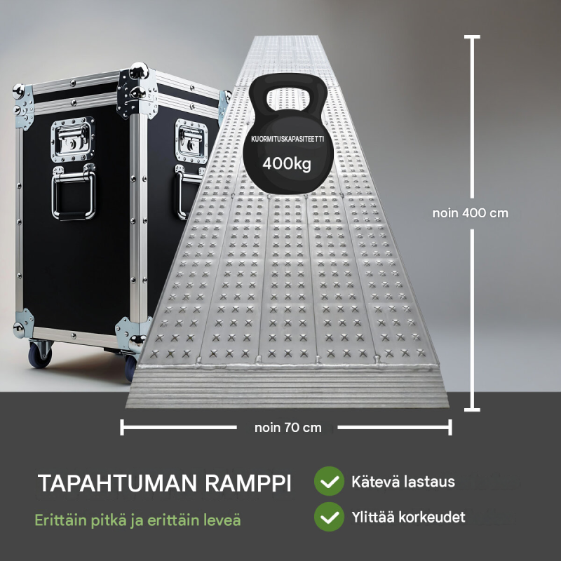 TRUTZHOLM alumiininen kuormausramppi 400 cm, 70 cm, taitettava, 400 kg