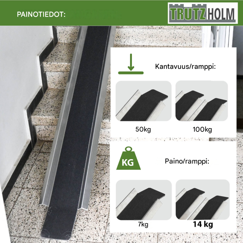 TRUTZHOLM ajoramppi 150-270 cm, säädettävä, 50 kg, polkupyörälle, sähköpyörälle ja mopolle