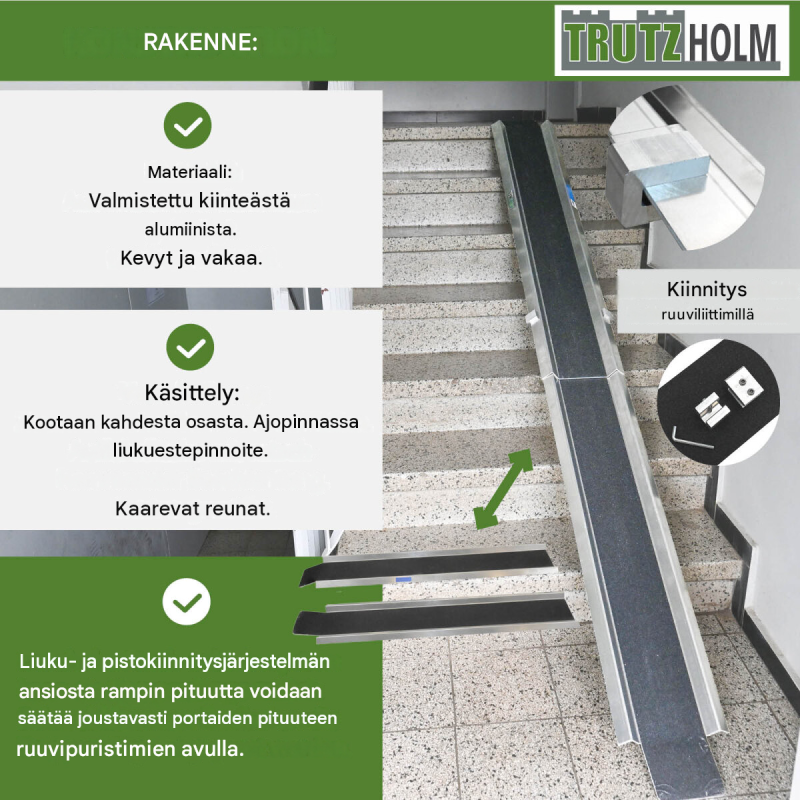 TRUTZHOLM ajoramppi 150-270 cm, säädettävä, 50 kg, polkupyörälle, sähköpyörälle ja mopolle