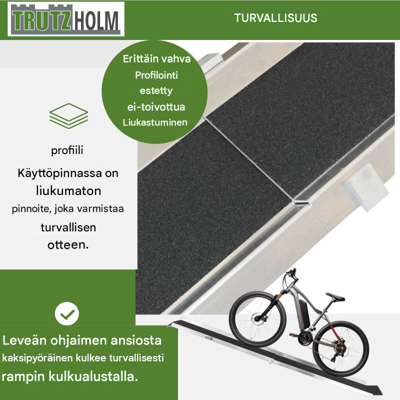 TRUTZHOLM ajoramppi 150-270 cm, säädettävä, 50 kg, polkupyörälle, sähköpyörälle ja mopolle