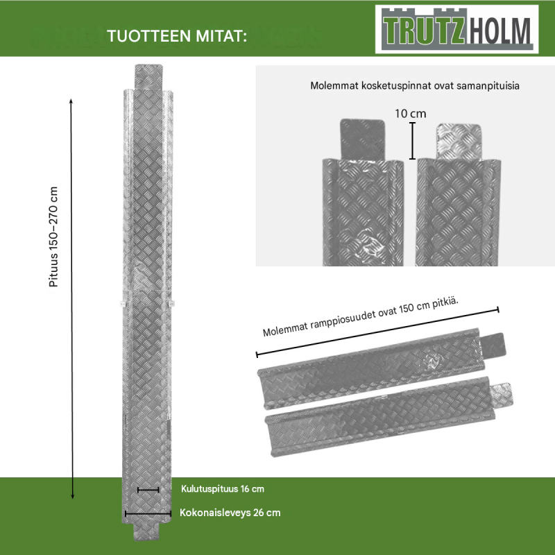 TRUTZHOLM alumiiniramppi polkupyörille ja sähköpyörille, 150–270 cm, kantavuus 50 kg