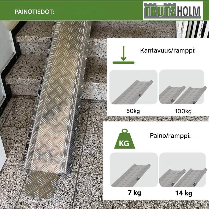 TRUTZHOLM alumiiniramppi polkupyörille ja sähköpyörille, 150–270 cm, kantavuus 50 kg