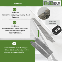 TRUTZHOLM alumiiniramppi polkupyörille ja sähköpyörille, 150–270 cm, kantavuus 50 kg