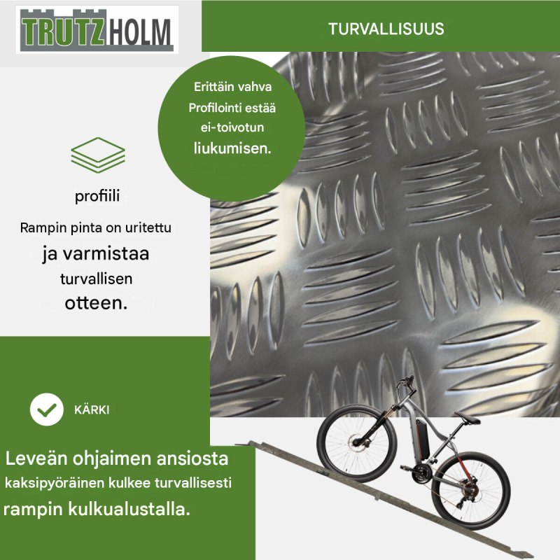 TRUTZHOLM alumiiniramppi polkupyörille ja sähköpyörille, 150–270 cm, kantavuus 50 kg