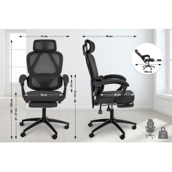 Ergonominen toimistotuoli säädettävällä niskatuella ja lannetuella