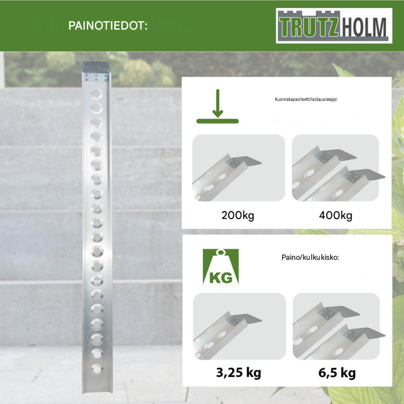 TRUTZHOLM alumiiniramppi 194 cm, 200 kg, liukumista estävä pinta