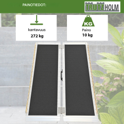 TRUTZHOLM pyörätuoliramppi 122 cm, kokoontaitettava alumiini, 272 kg, musta/harmaa