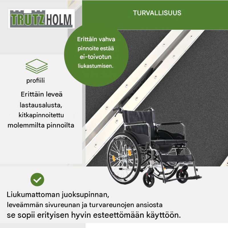 TRUTZHOLM pyörätuoliramppi 152 cm, alumiini, kokoontaitettava, 272 kg, musta/harmaa