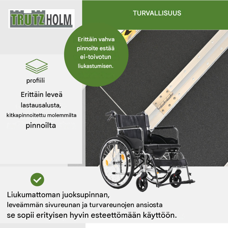 TRUTZHOLM pyörätuoliramppi 183 cm, 272 kg, alumiini, taittuva, kitkapinnoitettu
